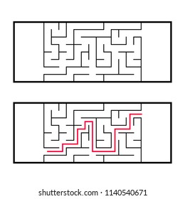 Rectangular labyrinth, maze. An interesting and useful game for preschoolers. An easy puzzle game. Simple flat vector illustration isolated on white background. With the right decision