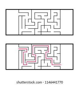 Rectangular labyrinth, maze. An interesting and useful game for preschoolers. An easy puzzle game. Simple flat vector illustration isolated on white background. With the right decision