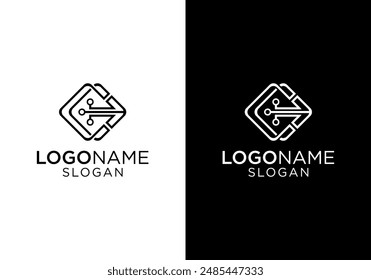 Rectangular Letter C Circuit Technology Logo Vector