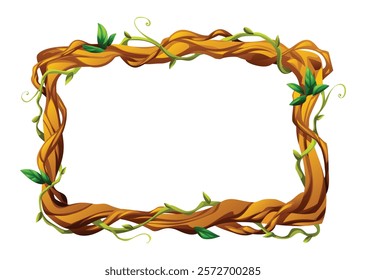 Rectangular liana frame with intertwined vines and leaves. Ideal for nature designs. Vector cartoon illustration