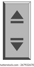 A rectangular, light-gray switch with a border. It features a solid, dark-gray up arrow and a solid, dark-gray down arrow, separated by two horizontal lines