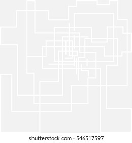 Rectangular linear abstract composition, inscribed in a square. Orthogonal thin stripes. Vector illustration. Light gray background.

