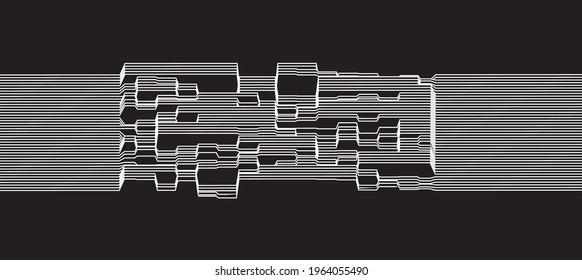 Rectangular lined signal moving and increasing in the middle. Abstract vector illustration.