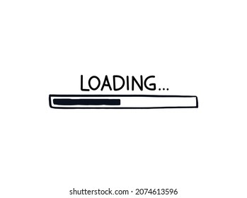 Rectangular loading bar sketch. The Doodle Download Bar is fifty percent full. Vector Hand-drawn illustration with quote isolated on white background.