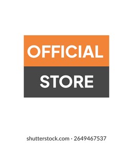 Logotipo retangular: laranja "OFICIAL" acima cinza "STORE" em negrito fonte sans-serif branco, iluminação plana, design simples, transmitindo confiança e autoridade, composição centrada.