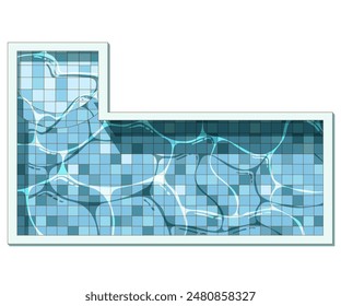 Rechteckige L-förmige Schwimmbecken flache Cartoon-Illustration, isoliert auf dem weißen Hintergrund