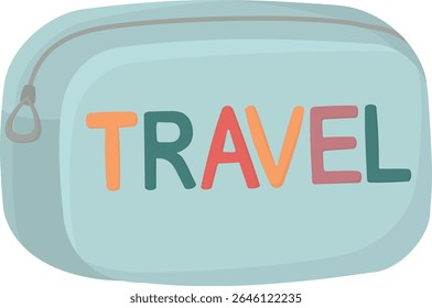 Rectangular makeup bag for travel. Illustration of toiletry pouch with zipper isolated on transparent background