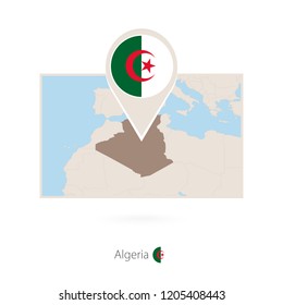 Rectangular map of Algeria with pin icon of Algeria