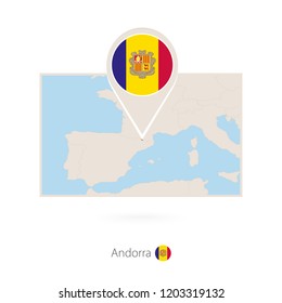 Rectangular map of Andorra with pin icon of Andorra