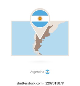 Rectangular map of Argentina with pin icon of Argentina