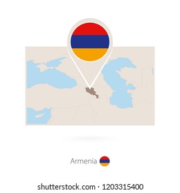 Rectangular map of Armenia with pin icon of Armenia