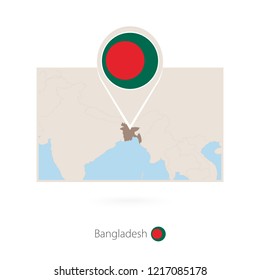 Rectangular map of Bangladesh with pin icon of Bangladesh