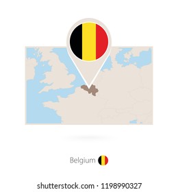 Rectangular map of Belgium with pin icon of Belgium