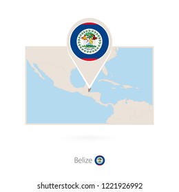 Rectangular map of Belize with pin icon of Belize
