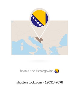 Rectangular map of Bosnia and Herzegovina with pin icon of Bosnia