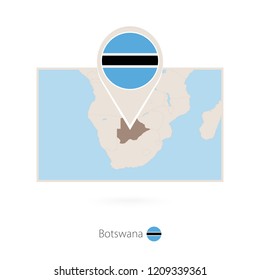 Rectangular map of Botswana with pin icon of Botswana