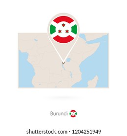 Rectangular map of Burundi with pin icon of Burundi