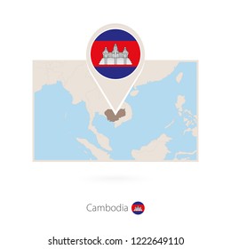Rectangular map of Cambodia with pin icon of Cambodia