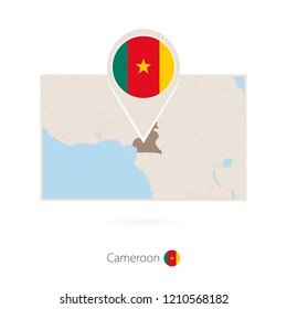 Rectangular map of Cameroon with pin icon of Cameroon