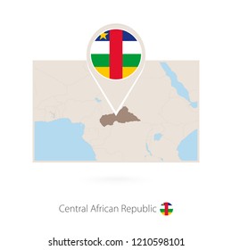 Rectangular map of Central African Republic with pin icon of CAR