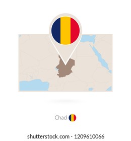 Rectangular map of Chad with pin icon of Chad