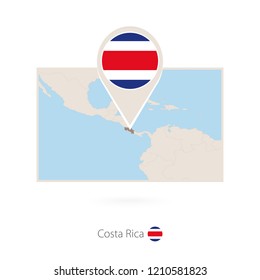 Rectangular map of Costa Rica with pin icon of Costa Rica
