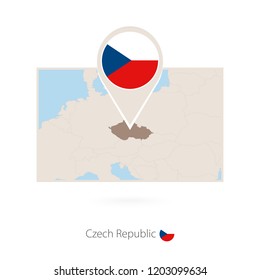 Rectangular map of Czech Republic with pin icon of Czech Republic