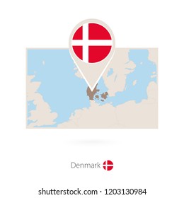 Rectangular map of Denmark with pin icon of Denmark