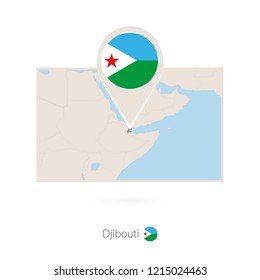 Rectangular map of Djibouti with pin icon of Djibouti