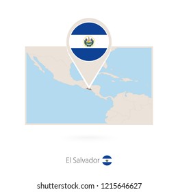 Rectangular map of El Salvador with pin icon of El Salvador