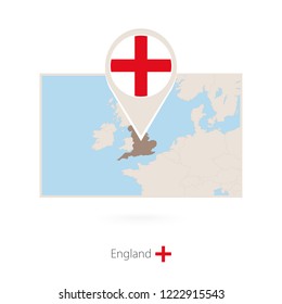 Rectangular map of England with pin icon of England