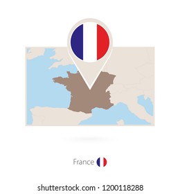 Rectangular map of France with pin icon of France