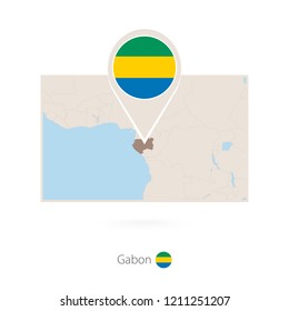 Rectangular map of Gabon with pin icon of Gabon
