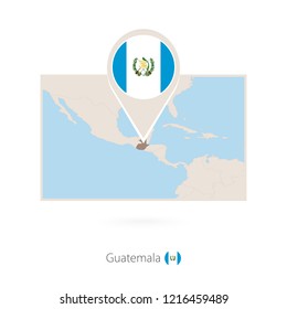 Rectangular map of Guatemala with pin icon of Guatemala