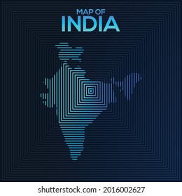 Rectangular Map of India. India vector map illustration with an abstract style. Blue colour elegant look map of India.