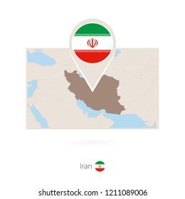Rectangular map of Iran with pin icon of Iran