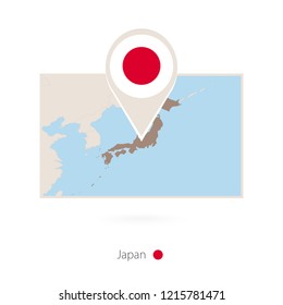 Rectangular map of Japan with pin icon of Japan