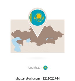 Rectangular map of Kazakhstan with pin icon of Kazakhstan