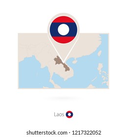 Rectangular map of Laos with pin icon of Laos