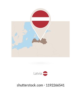 Rectangular map of Latvia with pin icon of Latvia