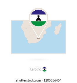 Rectangular map of Lesotho with pin icon of Lesotho