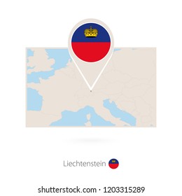 Rectangular map of Liechtenstein with pin icon of Liechtenstein