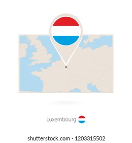 Rectangular map of Luxembourg with pin icon of Luxembourg