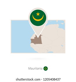 Rectangular map of Mauritania with pin icon of Mauritania