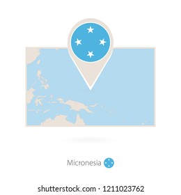 Rectangular map of Micronesia with pin icon of Micronesia