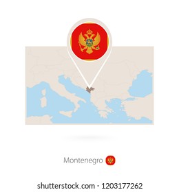 Rectangular map of Montenegro with pin icon of Montenegro