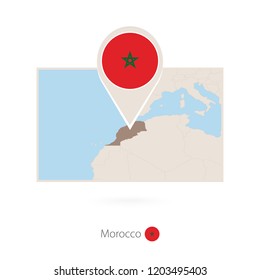 Rectangular map of Morocco with pin icon of Morocco