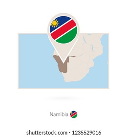Rectangular map of Namibia with pin icon of Namibia