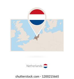 Rectangular map of Netherlands with pin icon of Netherlands