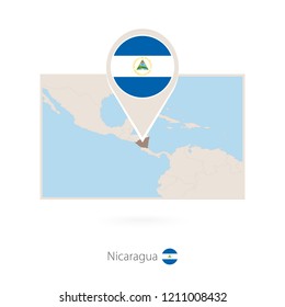 Rectangular map of Nicaragua with pin icon of Nicaragua